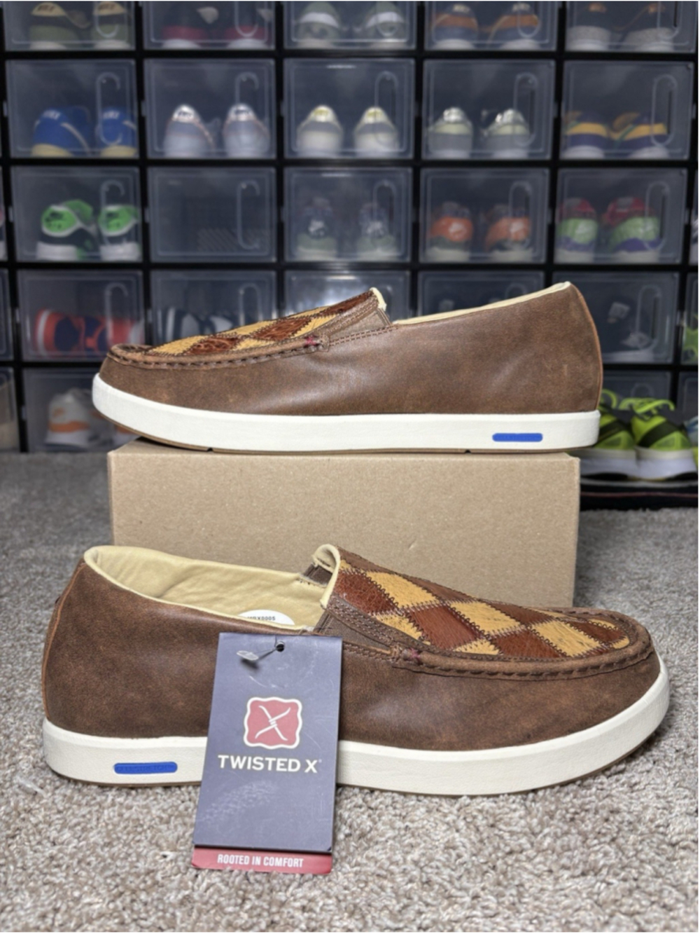 Twisted X Men's Ultralite Slip On Patchwork Ostrich Casual Shoes Size 14 MBX0005